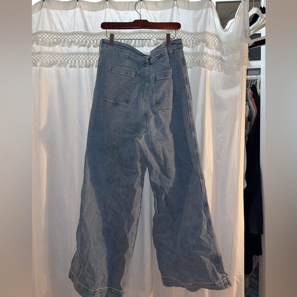 Wide Leg Blue Denim Jeans - Picture 2 of 3